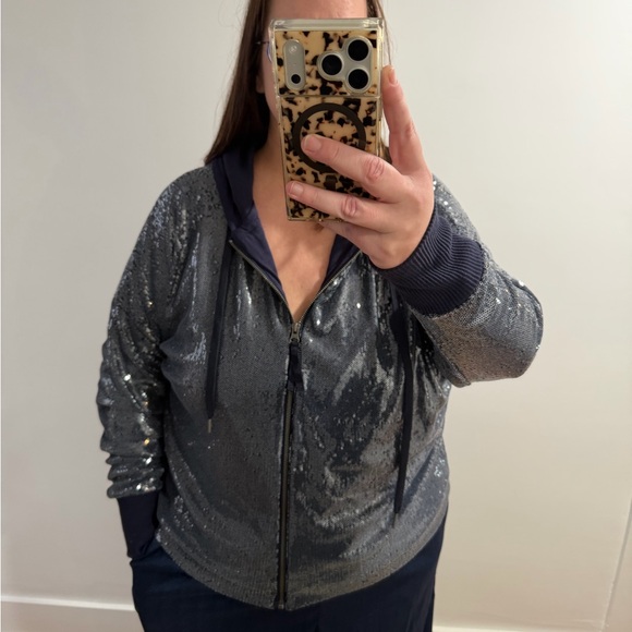 Anthropologie Jackets & Blazers - Anthropologie sequin sweatshirt hooded blue sipper front relaxed in XL